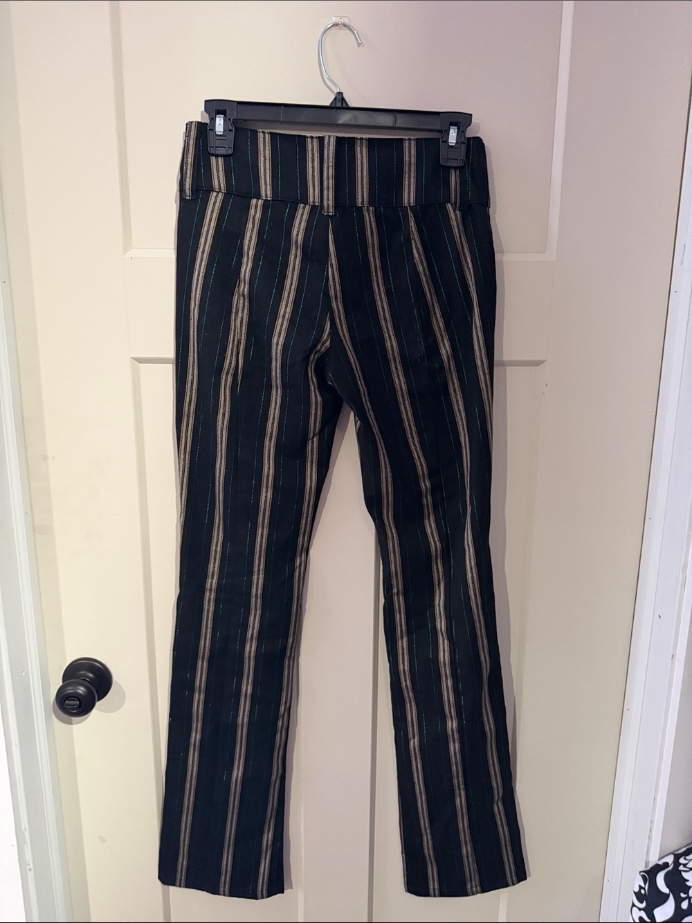 Urban Outfitters Black and Cream Striped Wide-Leg Trousers - Picture 4 of 5